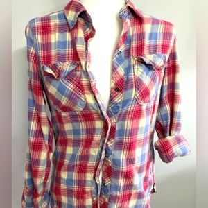 (S)🆕️Seven 7🌺 Premium Quality  Plaid Women’s Long Sleeve Shirt Ptp 17.5×L25"🌺